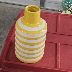 Yellow and White Striped Vase